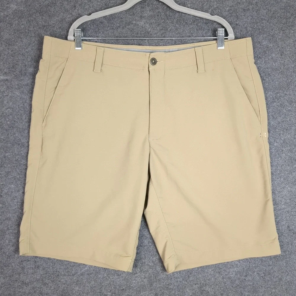 Under Armour Mens HeatGear Match Play Golf Shorts Khaki Tan Loose Fit Size 40
